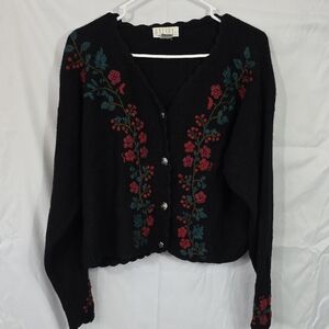 Ralsey Wool Black Floral Embroidered Women's Sweater In Size Large (W606)